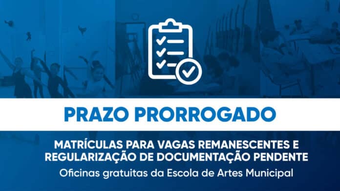 Período de matrículas e entrega de documentos para oficinas gratuitas da Escola de Artes Municipal é prorrogado