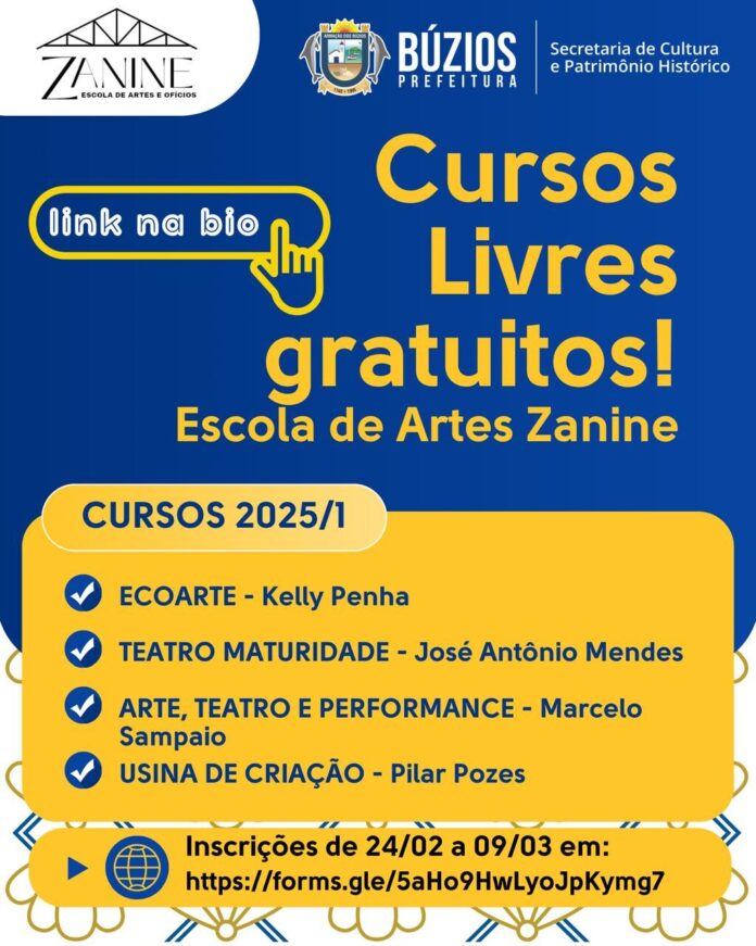 Prefeitura de Búzios abre inscrições para cursos livres de arte e teatro