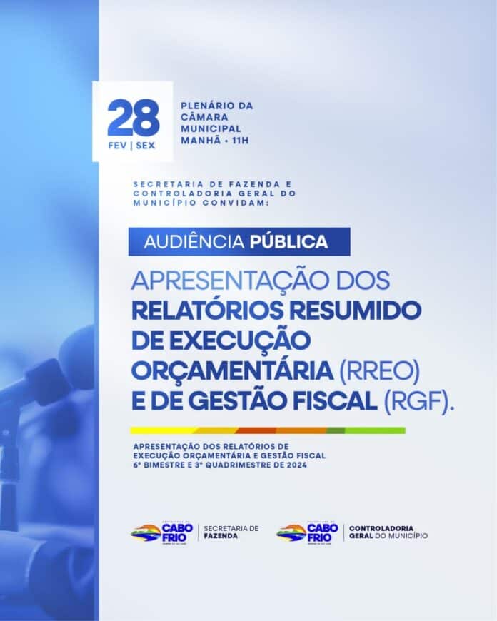 Prefeitura de Cabo Frio apresenta relatórios de execução orçamentária e gestão fiscal