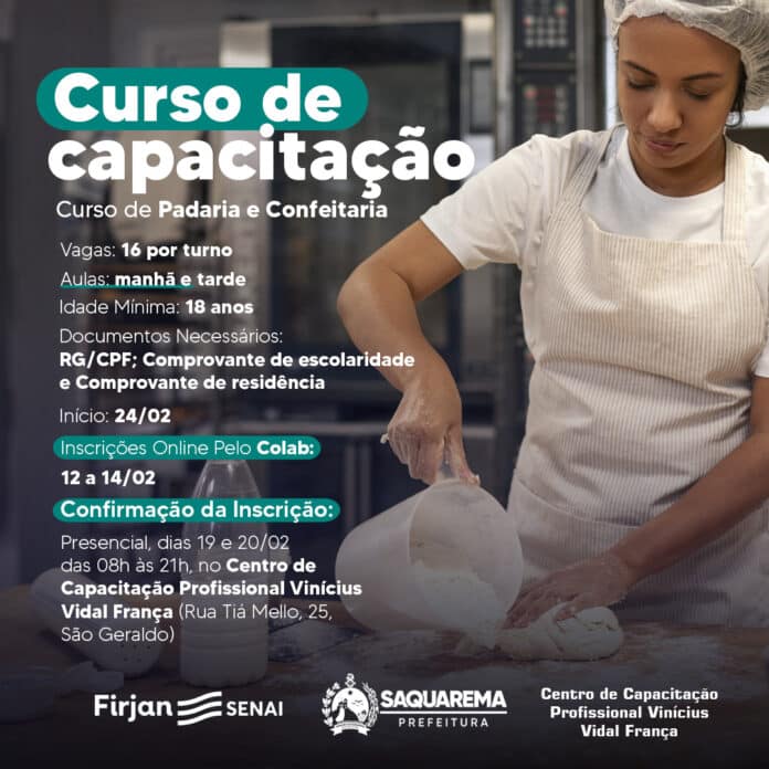 Prefeitura oferece curso gratuito de Padaria e Confeitaria