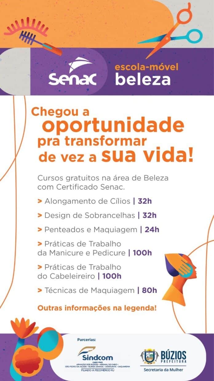 Escola Móvel de Beleza do Senac RJ leva mais de 120 vagas gratuitas em cursos de qualificação profissional a Búzios