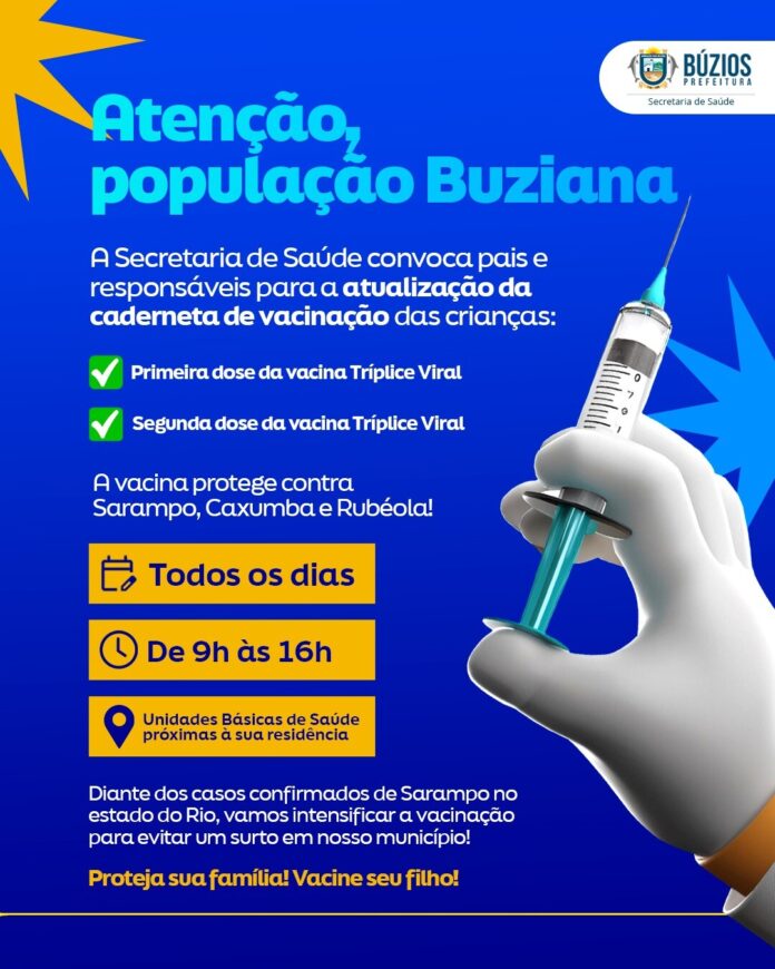 Prefeitura de Búzios intensifica vacinação contra o Sarampo e convoca pais para atualização da caderneta vacinal